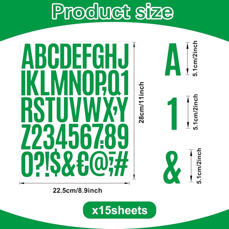 Metsyth Letter Stickers 15 Sheets 750 PCS Alphabet Number Stickers 2 Inch Vinyl Self Adhesive Stick on Letters for Water Bottles Scrapbooking Cup Mailbox Crafts Bulletin Board Classroom Decor(Green) - Image 2